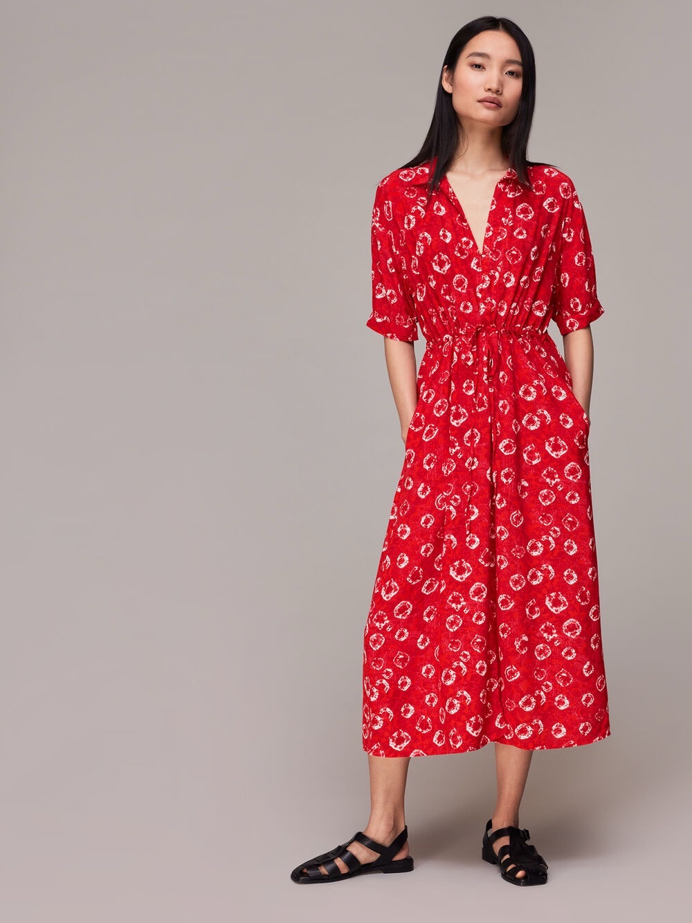 Whistles Hilda Tie Dye Floral Printed Midi Dress